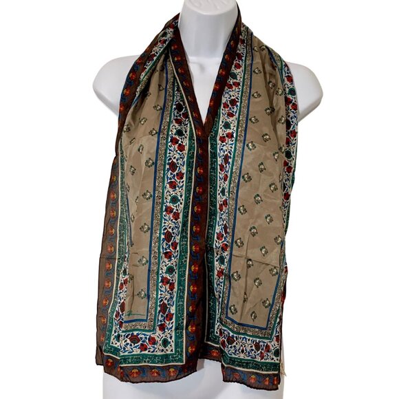 Anne Klein Floral Rectangle 100% Silk Scarf VTG Peasant Bohemian Head/Neck Wrap - Picture 2 of 8